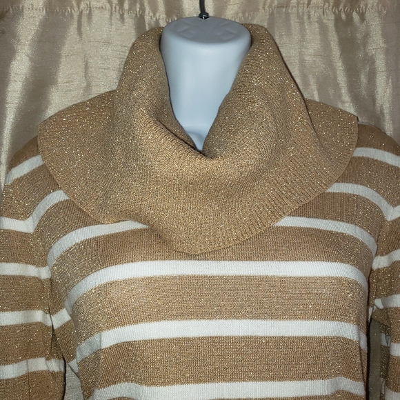 NWOT Michael Kors gold tan striped metallic cowl neck sweater Womens Med… - Picture 8 of 8